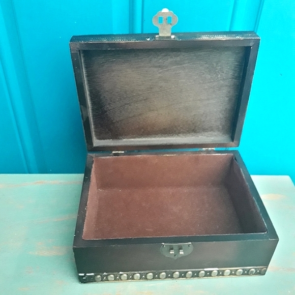 Wood and Metal Box with Hinged Lid Jewelry Wooden Trinket Box Gift for Her Him - Picture 4 of 14